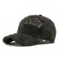 Stijlvolle modieuze distressed zwarte honkbalpet met graffiti-print en ACE-belettering - Stijl 4 / Zwart