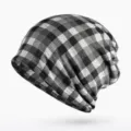 Stylish black and grey checkered slouchy beanie hat for men and women, soft warm knit - Thin Style (Black & White Plaid) / One Size