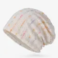 Lightweight breathable thin slouchy beanie hat with colorful stripes for spring and summer fashion - One Size / Rainbow Striped / Pink