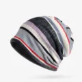 Multicolor striped fleece-lined slouchy beanie hat for winter warmth and wind protection - Fleece Lined Style (Grey Striped) / One Size