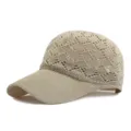 Berretto da baseball in maglia traforata traspirante da donna beige per il sole estivo - Adatto per circonferenza testa circa 54-58cm / Motivo Ondulato-Beige