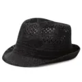 Sombrero fedora de paja negro transpirable con diseño calado para protección solar de verano - Talla Única (56-58cm) / Geométrico / Negro