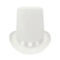 Elegant white top hat with satin band for formal events or stage magic performances show - Tall Top Hat / 20cm Height - 61cm Circumference / White