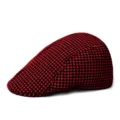 Vintage red and black houndstooth flat cap for men and women, autumn and winter - Adult M 56-58cm / Red and Black Grid