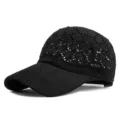 Berretto da baseball in maglia traforata nera traspirante per la protezione solare - Adatto per circonferenza testa circa 54-58cm / Motivo Ondulato-Nero
