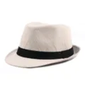 Cappello fedora a righe beige e bianco con nastro nero per protezione solare estiva - Righe Sottili Beige / Adatto Testa 56-58cm