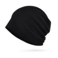 Oversized black ribbed cotton slouchy beanie hat for autumn and winter outdoor wear - One Size / Black - Seamless
