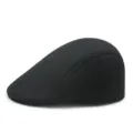 Classic black woolen flat cap with subtle side stripe detail for winter warmth protection - Solid Black