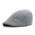 Vintage houndstooth plaid flat cap beret for men and women winter warm outdoor wear - Adult M 56-58cm / White Fine Plaid
