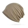 Stylish khaki ribbed knit slouchy beanie for winter, made of soft cotton blend material - One Size / Coffee - Seamless