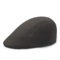 Classic dark brown wool flat cap with stylish striped stitching for autumn winter - Plain Coffee