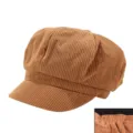 Retro brown corduroy newsboy hat for women featuring an adjustable elastic back band - Fits 56-58cm Head / Elastic Back Style / Camel