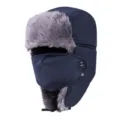 Navy blue winter trapper hat with grey faux fur lining and a detachable face mask for warmth. - One Size (56-58cm) / Navy Blue