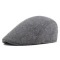 Grey herringbone pattern flat cap for men, vintage style ivy hat for winter. - Adult One Size 56-58cm / Black Light Gray Herringbone