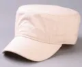 High quality simple beige cotton flat top military cadet cap for men and women - Adjustable Metal Buckle / One Size (56-60cm) / Beige
