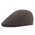 Vintage brown herringbone flat cap for men in a classic British style - Adult One Size 56-58cm / Black & Light Coffee Herringbone