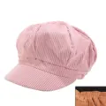 Vintage pink corduroy newsboy cap for women with octagonal design and soft texture - Fits 56-58cm Head / Elastic Back Style / Light Pink