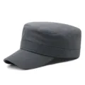 Classic grey flat top military cap for men and women for outdoor sun protection - Adjustable Metal Buckle / One Size (56-60cm) / Gray