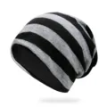 Warm winter beanie featuring grey and black horizontal stripes for men and women - One Size (55-62cm) / Black and Grey Split