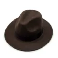 Vintage British style dark brown wool fedora hat with a wide brim and black band - Adult Size (56-58cm) / Coffee