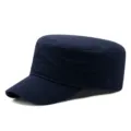 Classic navy blue flat top military patrol cap with premium cotton fabric for men and women - Adjustable Metal Buckle / One Size (56-60cm) / Dark Blue