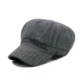 Classic vintage grey pinstripe wool baker boy hat for winter fashion and warmth - Adult Free Size (56-58cm) / Gray Striped