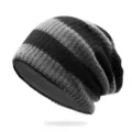 Casual grey and black striped slouchy beanie for men and women autumn winter warm knit - One Size (55-62cm) / Black Light Gray