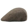 Men's vintage brown herringbone flat cap for stylish autumn and winter outdoor wear - Adult One Size 56-58cm / Striped Coffee Khaki