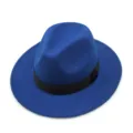 Classic royal blue faux felt fedora jazz hat featuring a wide brim and elegant black band - Adult Size (56-58cm) / Sapphire Blue