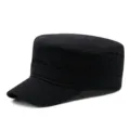 Simple black cotton military flat-top cap for outdoor leisure and sunshade protection - Adjustable Metal Buckle / One Size (56-60cm) / Black