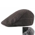 Classic herringbone flat cap for men, retro wool tweed newsboy hat in dark brown - Elastic Adjustment / Coffee Herringbone