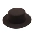 Classic dark brown wool felt flat top boater hat in a vintage British gentleman style - Kids Size (52-54cm) / Coffee