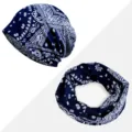 Navy blue paisley print cotton beanie and neck gaiter set for summer sun protection - Paisley Print - Thin / Hat and Neck Warmer Set / Sapphire Blue