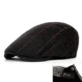 Classic British style herringbone woolen flat cap for men with adjustable side metal snaps - Snap Button Adjustment / Black Herringbone