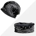 Set berretto e scaldacollo nero con stampa paisley e calda fodera interna in pile - Stampa Paisley - Foderato in Pile / Set Cappello e Scaldacollo / Nero