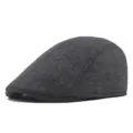 Warm men's winter herringbone flat cap in dark grey wool blend fabric for outdoor casual - Adult One Size 56-58cm / Black Dark Gray Herringbone