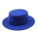 Classic royal blue flat-top felt hat with a wide brim in a stylish vintage style for adults - Kids Size (52-54cm) / Royal Blue