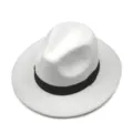 Elegant white wool felt fedora hat featuring a wide brim and contrast black band - Adult Size (56-58cm) / White