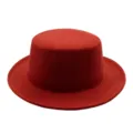 Retro British style flat top felt hat with wide brim in elegant red color for autumn - Kids Size (52-54cm) / Rust red