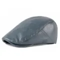 Clásica gorra plana de cuero PU azul oscuro con textura suave - Ajustable (56-59cm) / Snap Button Adjustment Style / Azul Niebla