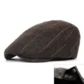 Vintage brown herringbone wool flat cap for men featuring adjustable snap buttons - Snap Button Adjustment / Coffee Herringbone
