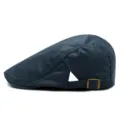 Elegante boina de cuero PU azul marino para hombre y mujer, estilo clásico de gorra de vendedor - Ajustable (56-59cm) / Estilo de Costura Vertical / Azul marino
