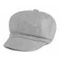 Vintage grey wool newsboy hat for women and men, stylish autumn winter baker boy cap - Adult Free Size (56-58cm) / Light Gray