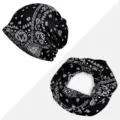 Women's breathable cotton paisley printed beanie hat and neck gaiter set in black - Paisley Print - Thin / Hat and Neck Warmer Set / Black