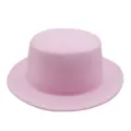 Classic pink flat top felt boater hat with a retro British gentleman style design - Kids Size (52-54cm) / Pink