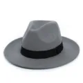 Classic grey felt wide brim fedora hat with black decorative band for men and women - Light Gray