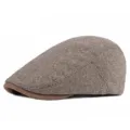 Vintage men's herringbone wool flat cap in brown, classic British style winter peaked hat - Snap Button Adjustment / Light Coffee Herringbone