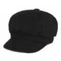 Classic vintage black wool newsboy hat for women and men, octagonal baker boy cap - Adult Free Size (56-58cm) / Black