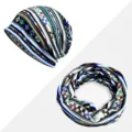 Bohemian ethnic print cotton beanie and neck gaiter set for women in blue and yellow - Geometric Print - Thin / Hat and Neck Warmer Set / Blue