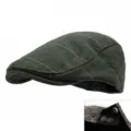 Vintage dark green herringbone woolen newsboy cap with adjustable snap closure for men - Snap Button Adjustment / Army Green Herringbone